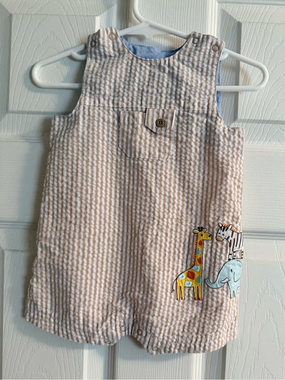 Little Me Beige and White Striped Baby Romper with Animal Appliqué